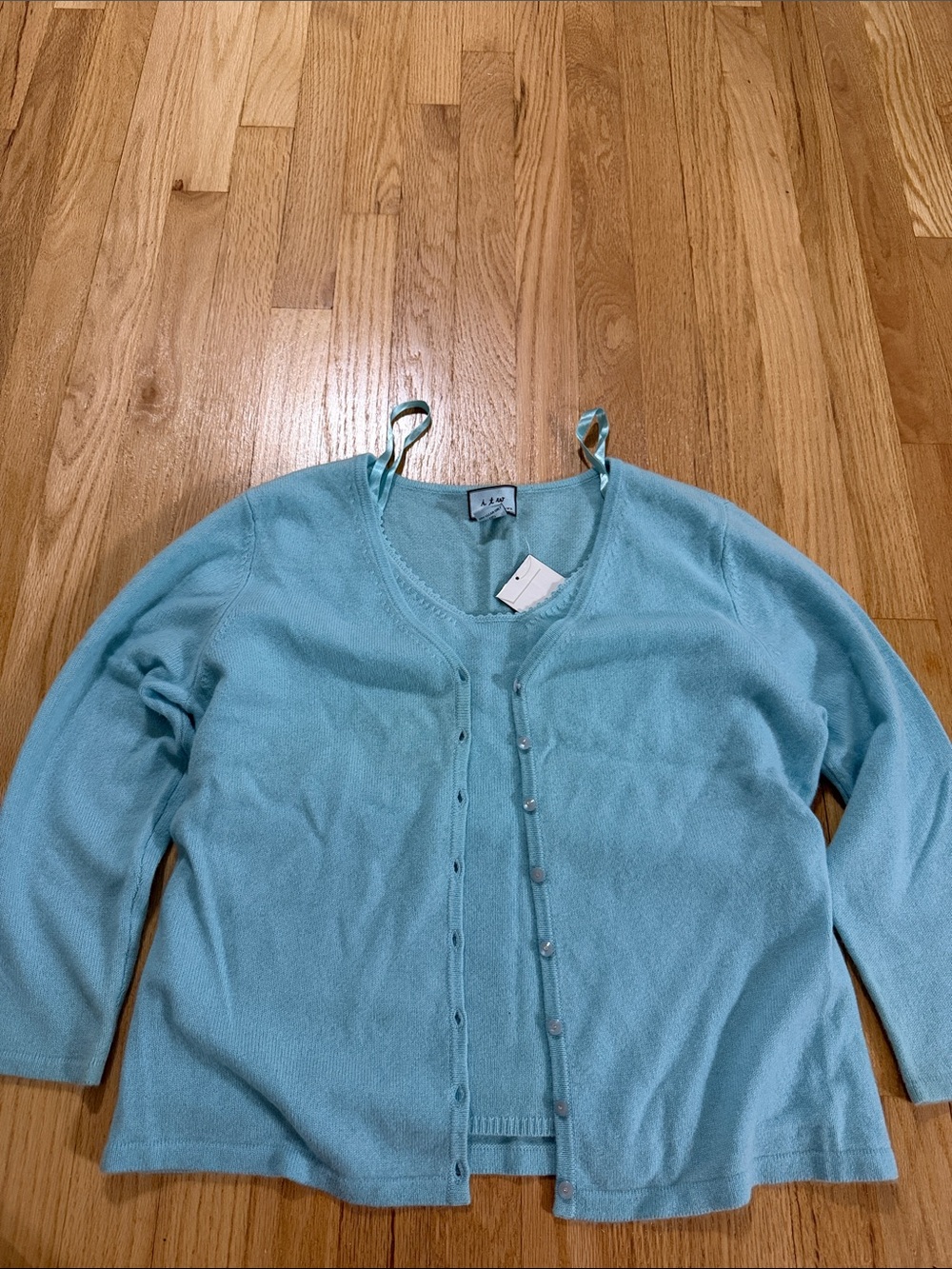 NWT Vintage Blue Cashmere Cardigan Tank Top Matching Set Sz XL